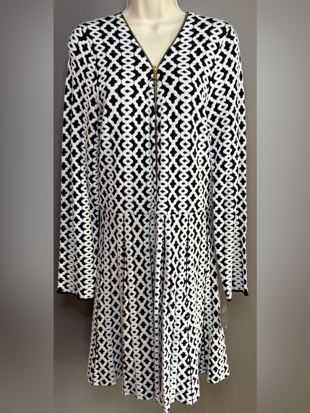 INC Abstract Geo Knit Dress Gold Ring Zip A-Line Chic Luxe Fashion XXL NWT